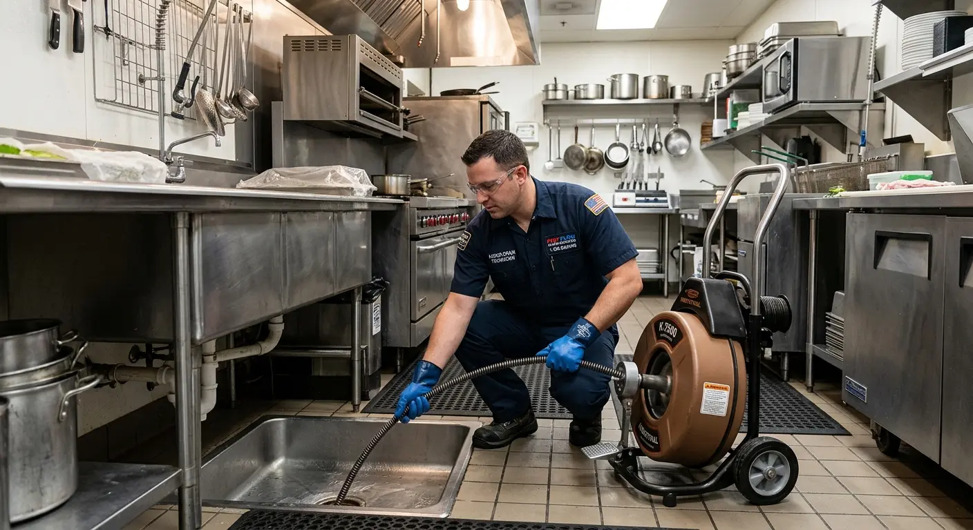 Commercial drain cleaning service in a restaurant kitchen in Southwest Ranches